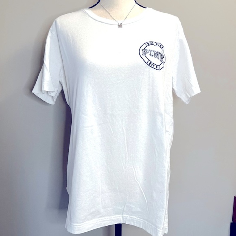 Pink by Victoria’s Secret Short Sleeve Tee Shirt With Navy Sequins Logo Size M